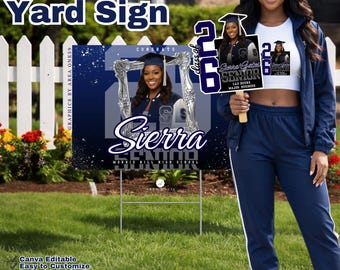 Custom Graduation Yard Sign & Matching Fan | Class of 2026 Senior Sign | Personalized Graduation Party Decor | Photo Grad Sign Bundle