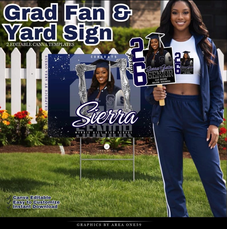 Custom Graduation Yard Sign & Matching Fan | Class of 2026 Senior Sign ...