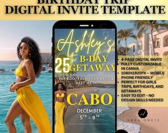 Birthday Girls Trip Video Invite | Canva Template, Itinerary (Digital)