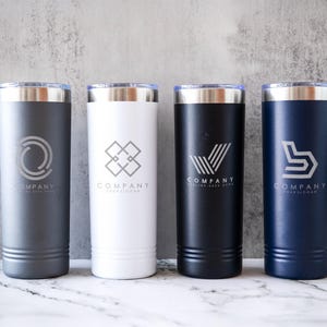 Logo Engraved Tumbler, Company Merch, Office Drinkware, Steel Tumbler for Work, Coffee Tumbler, Travel Size Tumbler, Gift for Employee