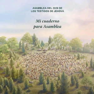 Può includere: Illustrazione con il testo "FELICES PARA SIEMPRE" e "Mi cuaderno para Asamblea". L'immagine raffigura una grande riunione di persone su una collina erbosa, circondata da alberi, con una tavolozza di colori tenui e pastello.