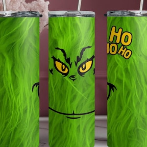 Grinch Stainless Steel 20oz Skinny Tumbler, Slim Tumbler Cup with Straw and Lid, Grinch Christmas Gift, Sublimated Skinny Tumbler
