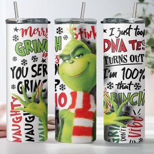 Funny Grinch Skinny Tumbler, 20oz Skinny Tumbler Cup with Straw & Lid, Xmas Grinch Tumbler, Grinch Lover Gift, Christmas Gift Slim Tumbler
