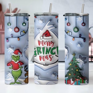 Merry Grinchmas 20oz Skinny Tumbler, Grinch Christmas Skinny Tumbler, Slim Tumbler Cup with Straw & Lid, Grinch Lover Gift, Xmas Keepsake
