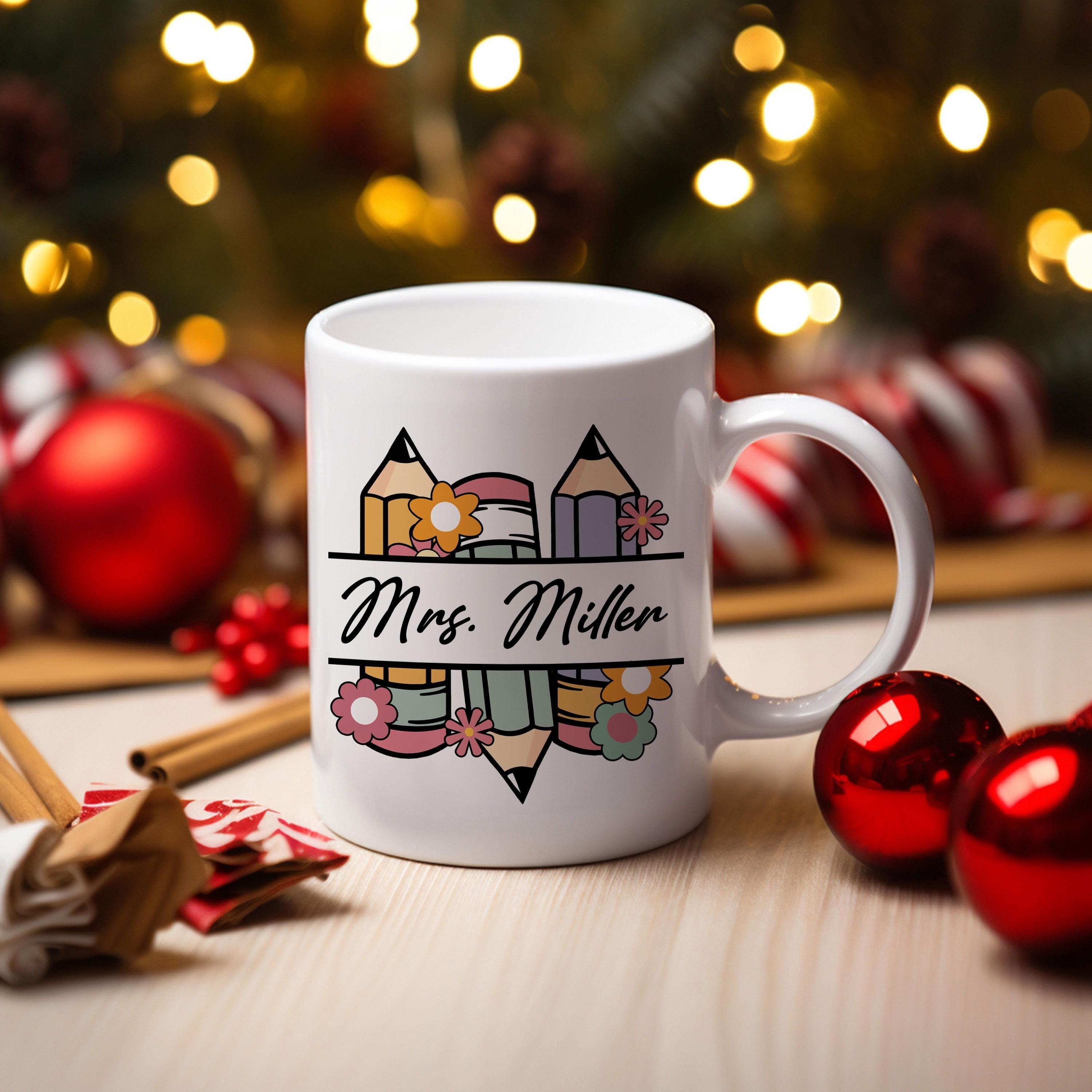Custom Teacher Mug, Teacher Appreciation Gift, Pencils Coffee Mug, Your Teacher's Name Here, Personalized Teacher Gift, Best Teacher Gift