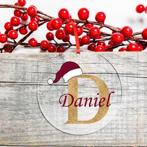 Custom Name Christmas Ornament, Personalized Letter Name Ornament, Custom Family Ornaments, Christmas Gift, Santa Hat Ornament, Xmas Gift