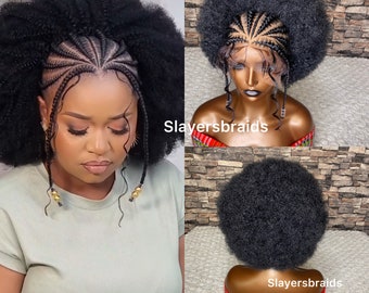 Ready To Ship Lace Front Afro Puff Cornrow Braided wig For Black Women Knotless Dreadlocks Box Braid Cornrow