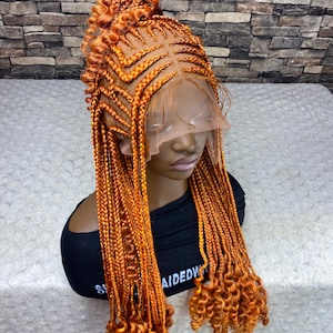 Full Lace Cornrows Braided Wig: Ginger Curly Braids, 24 Inch