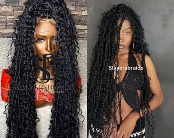 Ready To Ship Distressed textured boho goddess faux locs dreadlocks wig for Black Women Full lace Wig Knotless Cornrow Box Braid lace front