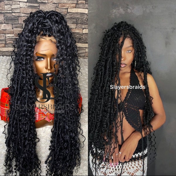 Ready To Ship Distressed textured boho goddess faux locs dreadlocks wig for Black Women Full lace Wig Knotless Cornrow Box Braid lace front