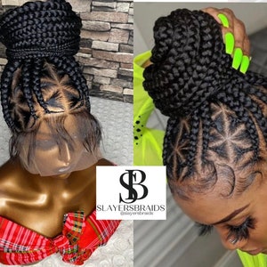 Ready to ship fulllace triangle parts updo cornrow braids wig For black women  boxbraid knotless fauxlocs distressed dreadlocks lace front