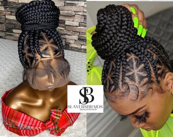 Ready to ship fulllace triangle parts updo cornrow braids wig For black women  boxbraid knotless fauxlocs distressed dreadlocks lace front