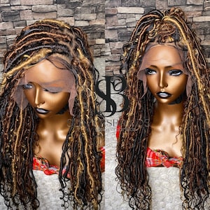 Ready To Ship Distressed textured handmade boho faux locs dreadlocks wig for Black Women Full lace Wig Knotless Cornrow Box Braid lace front