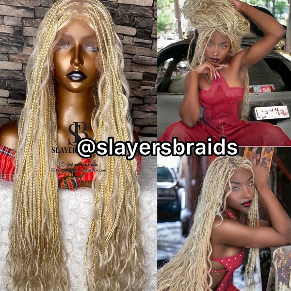 Ready To Ship Blonde Knotless Braids Wig For Black Women Full lace goddess Synthetics Curls Wig Senegalese Twist Cornrow Fauxloc Dreadlocks