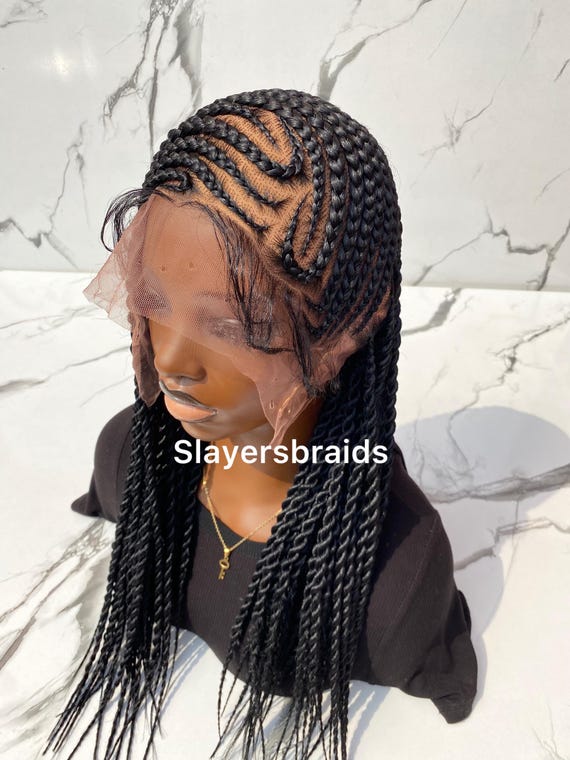 12 Inch #1B Black Senegalese Twist Cornrow Full Lace Wig
