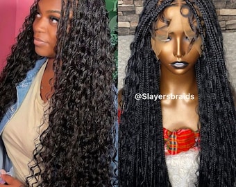 Ready to ship goddess boho full lace braids wig for black women knotless cornrow boxbraids Red hair blonde lace front wig ginger copper wig