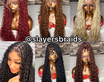 Ready to ship goddess boho full lace braids wig for black women knotless cornrow boxbraids Red hair blonde lace front wig ginger copper wig