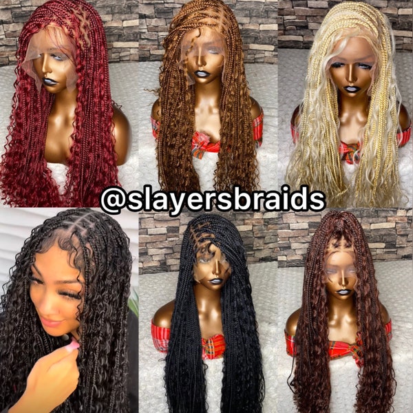 Perruque tressée bohème pleine de dentelle prête à être expédiée pour femmes noires sans nœuds cornrow boxbraids perruque blonde cheveux roux lacet frontal perruque gingembre cuivré