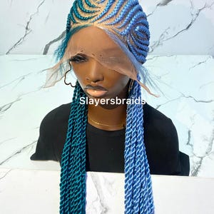 30 inch #2 Tone Fulani Allback Cornrow Ready To Ship Wig For Black Women Full lace Synthetics Curls Wig box braids Twist knotles dreadlocks