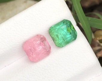 Reverse Pair 2.9 CTS Cushion Cut Natural Green/Pink Tourmaline pair from Afghanistan