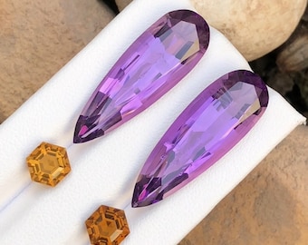 Beautiful Ear Ring Set Of Amethyst and Citrine with Top Combination and Superb Matching