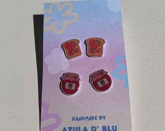 Aretes escolares, aretes para el colegio, aretes de tostada y jalea, aretes pequeños, personalizados