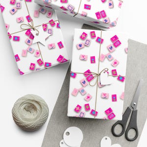 Mahjong Gift Wrap Paper – Pink Mahjong Tile Wrapping Paper for Birthdays, Holidays, Game Night Gifts – Mahjong Lover Gift Wrap Sheets