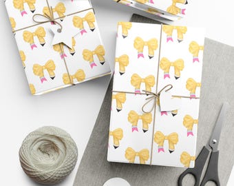 Pencil Bow Gift Wrap: Teacher Appreciation Wrapping Paper Roll