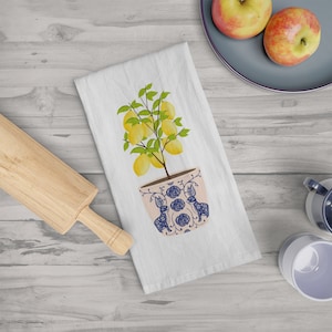Lemon Tree Tea Towel | Kitchen Towel | Home Decor | Hostess Gift | Dish Towel | Chinoiserie