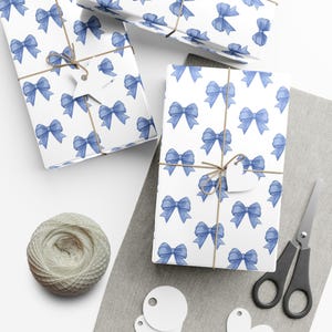 Stylish Gift Wrap Papers with Blue Bows, Perfect for Birthdays, Weddings, Holidays, Baby Showers, Celebrations