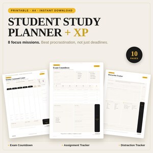 ADHS-Schülerplaner zum Ausdrucken, spielerisches Lernsystem mit XP, Prüfungs-Countdown, Aufgaben-Tracker, Fokus-Blätter, digitaler A4-Download