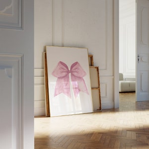 Bow Wall Art Pink Art Print Trendy Art Prints Aesthetic Poster Ribbon Wall Art Pink Wall Art Trendy Print Preppy Dorm Preppy Print
