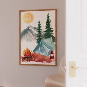 Camping Wall Art, Kids Room Decor, nursery decor, Cottage Wall Art, Outdoorsy Kids, Camp Forest Woods, Pine Trees, Wall Prints Boys
