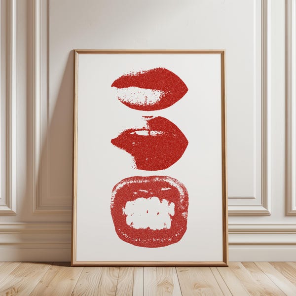 Impression d'art mural lèvres rouges, affiche d'illustration de lèvre minimaliste, bouche Pop Art moderne, déco mode chic, oeuvre d'art graphique audacieuse