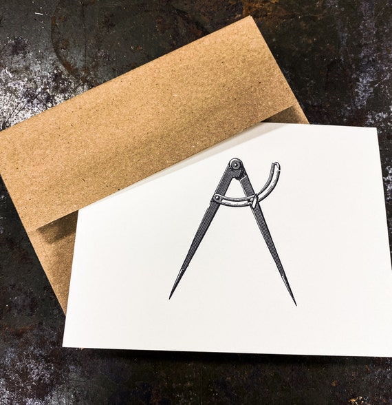 The Tool Collection- Limited Edition Letterpress Folded Note Card-  "drafting Compass" - Etsy