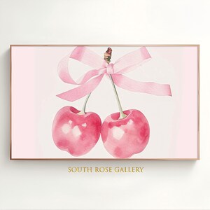 Samsung Frame TV Art, Cute Soft Pastel Colors Wall Art, Digital Download Art For TV, Summer Frame TV Art, Watercolor Cherries Illustration
