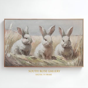 Spring Frame TV Oil Painting,  Neutral Colors 3 Bunnies Ideal For Easter, Samsung Frame TV Art, Farmhouse Spring Decor Frame TV Screensaver