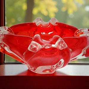 Mid century Murano sommerso  red coloured Art Glass Bowl dish / Italian glass catchall or centerpiece / ruby  60s Seguso ashtray Present UK