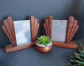 2 Antique wooden Art Deco photo frames - pair of wood and glass 1920s picture frames - mantel decor - Vintage gift for couple/mum/sister/ UK
