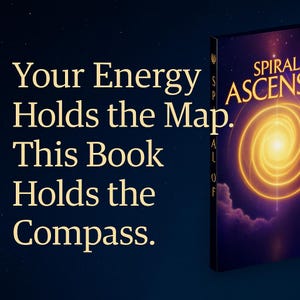 Può includere: Copertina di un libro con il titolo "Spiral Ascens" e un design a spirale luminoso. Lo sfondo è blu scuro con il testo "Your Energy Holds the Map. This Book Holds the Compass."