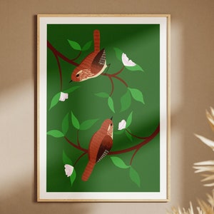 Wrens, bird poster - nature print