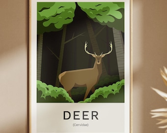 D is for deer, nature print, animal poster