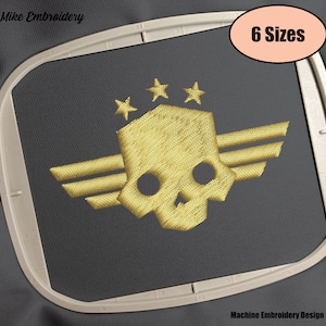 Design de bordado de caveira inspirado em videogame para aros 4x4 e 5x7, 6 tamanhos, download instantâneo