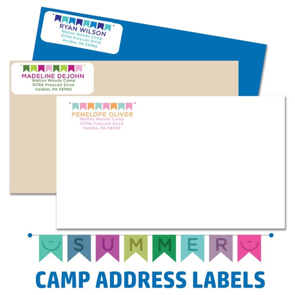 Custom Camp Labels, Personalized Address Return Mailing Stickers for Summer Camp Letters Home, Overnight Camp Stationery, Cute Camp Labels