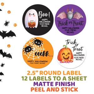 Adesivi di Halloween - Adesivi di Halloween per bambini Bomboniere per feste di Halloween, Adesivi per sacchetti di Boo, Etichette di Halloween felice, Dolcetto o scherzetto, Pipistrello, Fantasma