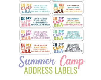 Camp Address Labels, In My Camp Era, 30 Personalized Summer Camp Mailing Stickers, Retro Vintage Camp Return Labels for Stationery, Popular