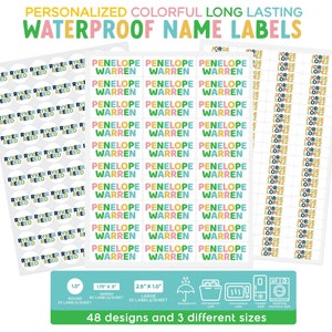 Personalisierte wasserdichte Tagesetiketten | Benutzerdefinierte spülmaschinenfeste Namensaufkleber für Kinder | Zurück zu Schulbedarf Aufkleber | Bunt und Süß