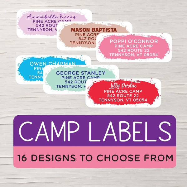 Camp Labels, Personalized Return Mailing Address Stickers for Summer Camp, Cute Designs for Envelopes, Camp Stationery for Kids/Children