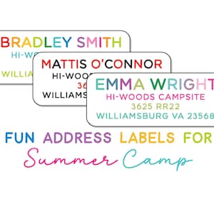 Camp Labels, Personalized Return Mailing Address Stickers for Summer Camp, Cute Designs for Envelopes, Camp Stationery for Kids/Children