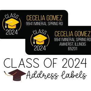 Graduation Address Labels | 30 Personalized Class of 2024 Return Mailing Stickers for Grad Parties, Announcements and Invites | Custom Name